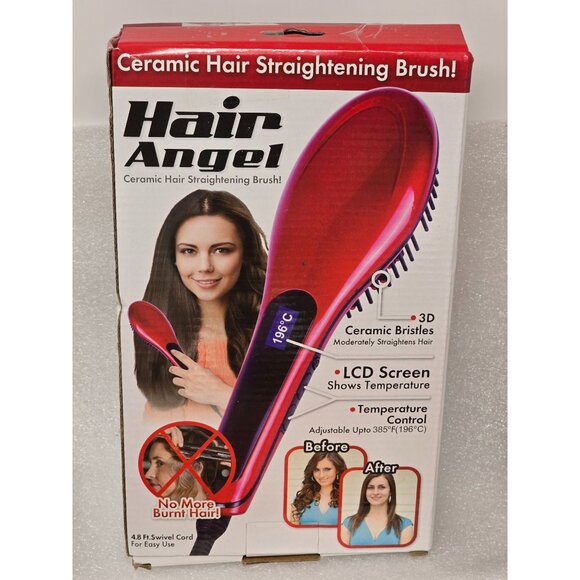 Hair Angel Ceramic Hair Straightening Brush 3D Ceramic Bristles LCD Screen 385°F - Picture 1 of 2
